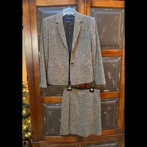 Ann Taylor Brown/Black Tweed Jacket & Skirt 4P